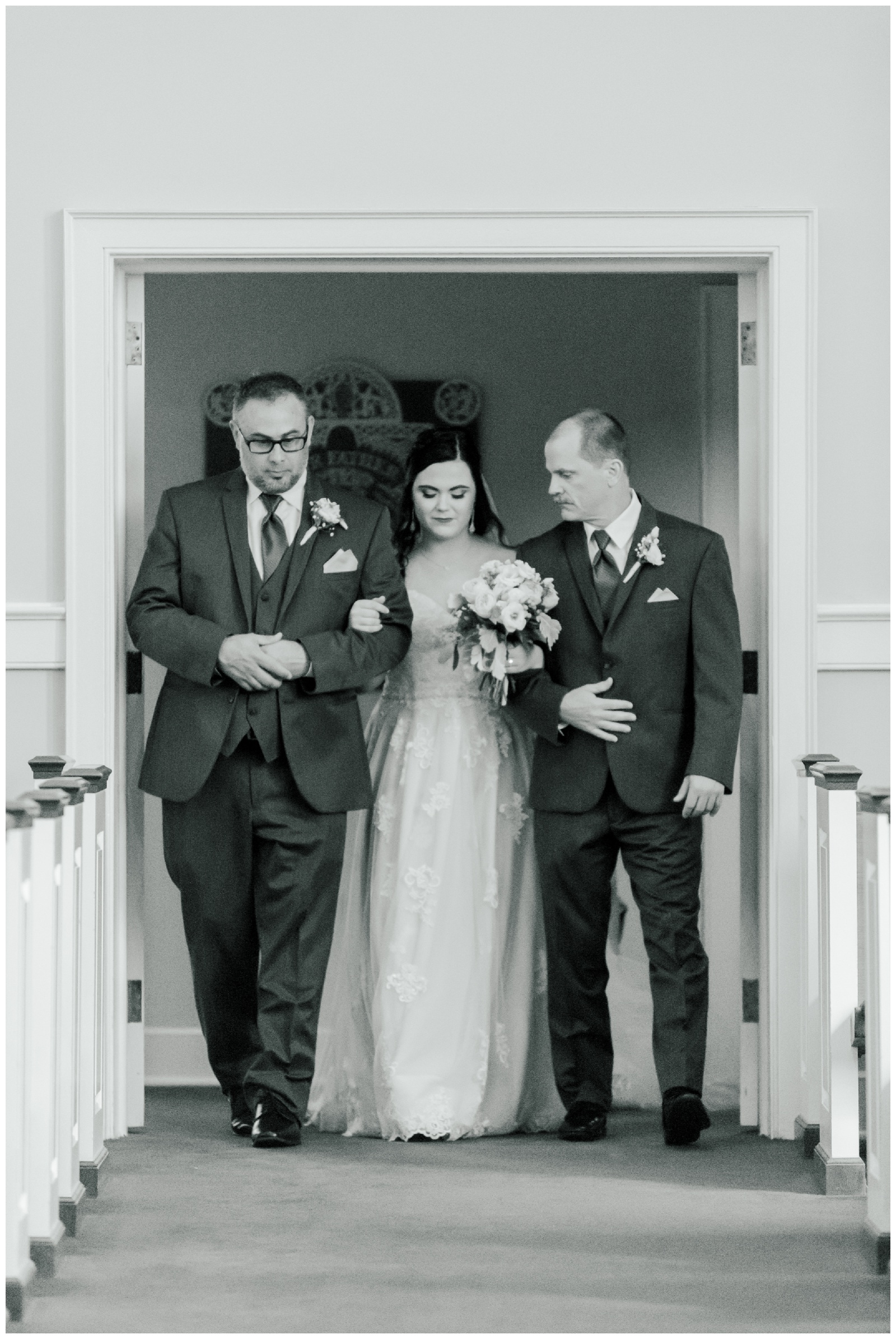 bride coming down the aisle with dad and step dad, atlanta ga wedding photographer